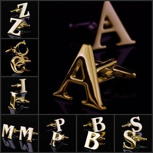 Whole-26 Design Personal Initial Letter A - Z Gold Toned Stainless Steel Mens Cufflinks Leave which design to send when order241I