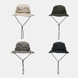 Berets 2023 Army Green Windproof Sombrero Fisherman Sun Caps Men's Women's Hiphop Camouflage Casquette Hunting Bob Bucket Hat 56-60cm