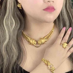 Aniid Dubai guldsmycken uppsättningar för kvinnor stora djur indiska smycken afrikansk designer halsband ring örhänge bröllop tillbehör218o