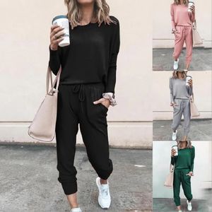 Women's Tracksuits Women Casual Tracksuit Autumn Solid Loose Long Sleeve Pullover Pants Suit Fashion Oversized Female Sportswear Two Piece Set 231018