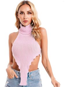 Tanques femininos Sexy Backless Halter Tank Tops Mulheres Moda Gola Oca Out Sweater Cor Sólida Irregular Malha Colete Slim Fit Crop