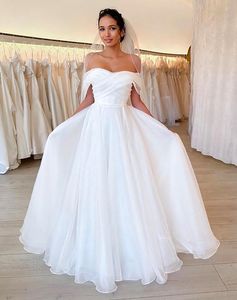 Wedding Dresses White Bridal Gowns Ivory Organza New Zipper Plus Size Custom Lace Up Floor-Length Sleeveless A Line Off-Shoulder Pleat