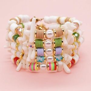 Strand vlen pulseira para mulheres imitação de pérolas heishi contas jóias branco coral pulseras mujer femme