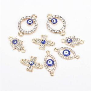 1 Stück Charme Kristall Böse Augen Fatima Hand Runde Kreuz Charms Für Frauen Männer Legierung Gold DIY Handgemachten Mode schmuck Findings292q