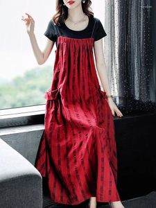 Work Dresses 2023 Women's National Style Red Large Plaid Strap Dress And T-shirt Two-piece Set Of Dressset NW20B6884