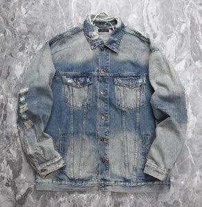 Fashion Brand Bale Workwear Jacket Coat Patched Torn Washed Denim Jacket Vintage Outwear Jacket Stand Collar Jackets