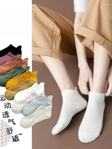 Kvinnors strumpor Kvinnor Summer Thin Boat Cotton Gaze Mesh Candy Color Short Tube Kvinna Solid Light Mouth Japanes Ankel Sock