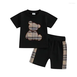 Kläduppsättningar småbarn Baby Boy Girl Summer Outfits Teddy Bear Print Kort ärm T-shirt Toppar och shorts 2st Casual Clothes Set