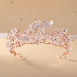 Jóias de cabelo de casamento barroco rosa ouro cristal borboleta pérolas tiaras de noiva coroas diadem headpiece videira tiara acessórios 23011239m