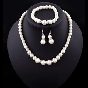 Förderung Braut Schmuck von Kreative Nachahmung Perle Halskette Armband Ohrringe 3-teiliges Kostüm Hochzeit Jewerly Set250W