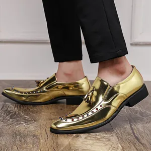 Rivet Loafers for Men golden Slip-On Tassels tassel Mens Formal Shoes Performance shoes Dancing shoes Size 38-44