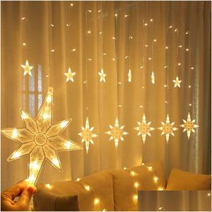 Christmas Decorations 2.5M Led North Star Curtain Light 220V Eu Garland String Fairy Lights Outdoor For Window Wedding Party Year De Dhcok