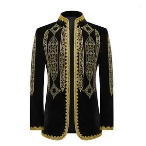 Men's Suits Men Black And Gold Blazer Jacket Embroidered Vintage Elegant Royal Court Dress Prom Wedding Event Outfits Stage Costume