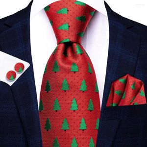 Arco laços 2023 hi-tie designer vermelho verde árvore gravata de seda elegante gravata para homens moda marca festa de casamento handky cufflink atacado