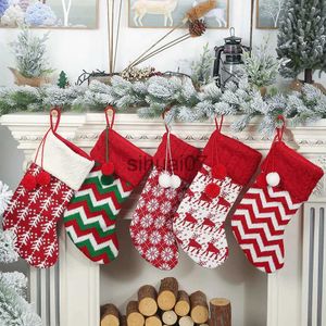 Decorações de Natal Meias de Lã Decorativas de Natal Alce Vermelho e Branco Saco de Presente de Natal Saco de Presente Infantil Meias de Natal de Malha x1019