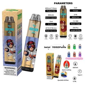 IMINI VAPE R OCH M TORNADO 7000 PULDS 9000 PUF ELEKTRONISKA CIGARETTER ANVÄNDNING 15 ML Kapacitet 850mAh Batteriflödesbrytare 6 Färger RGB Lätt mesh -spole 0% 2% 5% 7000 9000 Puffs