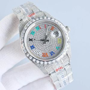 Rainbow Diamond Ring Mouth Watches 41mm Diamond Stacked Steel Armband Sapphire Women Business Waterproof Arvurs Montre de Luxe