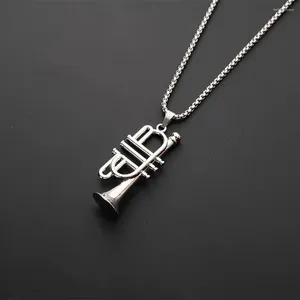 Pendant Necklaces Trumpet Musical Instruments Necklace For Women Men Stainless Steel Silver Color Music Chain Jewelry