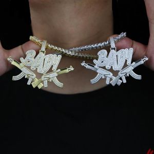 Hip Hop Necklace Micro Pave 5A CZ Dubbelskikt Baby Letter Iced Out Bling Rock Punk Men Boy Smycken Chokers360e