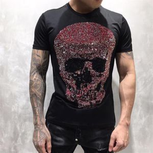 PP Erkek Tasarımcı Tişörtleri Kısa Kollu Erkekler Marka Giyim Moda Rhinestone Büyük Kafatası Kadın T-Shirt Erkek Yüksek Kaliteli Pamuk Tees239p