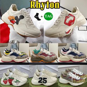 Luxury Vintage Casual Rhyton Sneaker Designer Plaid Pattern Platform Classic Suede Leather Sports Skateboarding Ladies Shoes Män Kvinnor Kvinnor Kvinnor olika stilar
