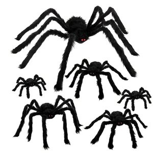 1pc preto grande aranha brinquedo de pelúcia realista peludo aranha festa de halloween assustador decoração casa assombrada prop interior ao ar livre quintal decoração