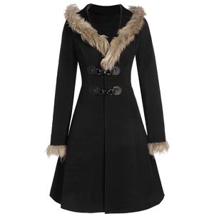 New European and American Women's Fur Hat Edge Cuffs Long Sleeve Alloy Leather Buckle Slim Fit Double sided Fabric Medium Long Coat S-3XL