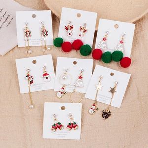 Stud Earrings Cute Santa Claus Snowman Christmas Tree Crutches Asymmetrical Earring Pendant Hair Ball Elk Year Party Jewelry Gift