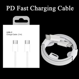 1M 3ft 2M 6ft USB C till typ C till Light Cables PD Fast Charging Cable för Samsung Data Charging Cord Högkvalitativ telefonladdningskablar med Retail Box