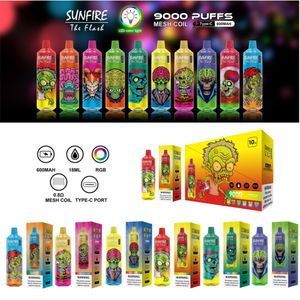 China Top Vape Factory Authentic Sunfire Tornado 9000 Puff Disposable Vape E Zigarettes 0,8Hm Mesh Coil 18 ML POD Battery Batterier Laddningsbara Cigs Puff 9K Vapers Pen Instock