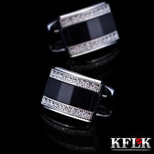 Kflk jóias camisa francesa abotoadura para homens marca moda preto punhos link botão de alta qualidade luxo casamento masculino t273m