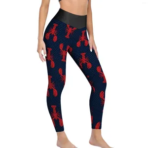 Active Pants Lobsters Yoga Lady Red And Navy Leggings High Waist Funny Stretchy Graphic Fitness Gym Sport