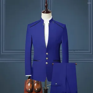 Męskie garnitury jeltoin wykonane na zamówienie królewskiego niebieskiego stojaka obroń
