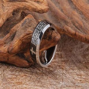 High Quality 8MM Wide Black Tungsten Carbide Ring Men Fashion Cool Cross Bible Mens Rings Of US Size Wedding Jewelry NRR01249W