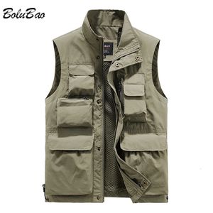 Men's Vests BOLUBAO Men Outdoor Vest MultiPocket Solid Color Fishing Director Reporter Work Waistcoat Pography Casual Jacket Male 231018