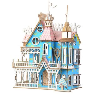 Puppenhaus-Zubehör, Laserschneiden, DIY-zusammengebautes Gebäudemodell, Fantasy-Villa, 3D-Puppenhaus-Möbel aus Holz für Kinder, Mädchen, Geburtstagsgeschenke 231018