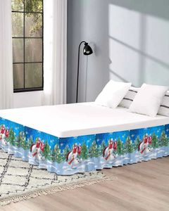 Bed Skirt Christmas Snowman Christmas Tree Bed Skirt Elastic Stretched Bed Skirt Bed Wrapping Skirts Home Decor Bedskirt 231019