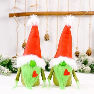 Festa Favor Natal Grinch Faceless Dolls Gnome Decorações Green Beard Plush Elf Boneca Handmade Santa Xmas Tiered Tray Table Decor Atacado SN5300