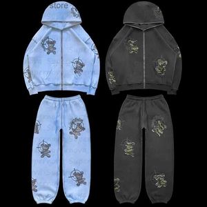 Men's Hoodies Sweatshirts European and American men's hoodies new couple street hoodies embroidered zipper bear pattern hooded sweatshirt design suit T231019