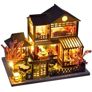 Аксессуары для кукольного дома DIY кукольный домик деревянные кукольные домики миниатюрный кукольный дом комплект мебели светодиодные игрушки для детей подарок на день рождения 231018