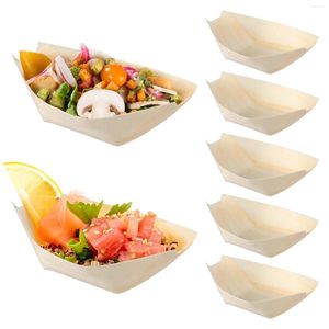 Servis uppsättningar 100 datorer Desert Decor Disposable Sushi Wood Boat dessert serverar Tray Bowl Rishes Plate Container