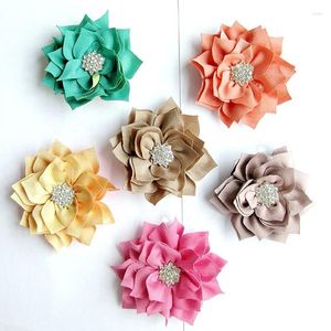 Decorative Flowers 5pcs/lot 3" 6Colors Artificial Fabric With Sparkly Button For Children Accessories Chic DIY Lotus Headbands