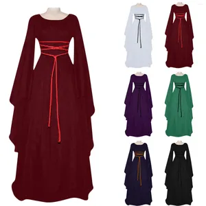 Casual Dresses Women Middle Age Vintage Costumes Sexy Long Sleeve Lace-Up Medieval Gothic Floor Length Cosplay Retro Maxi Dress