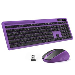 Keyboard Myse Commat Wireless i kombinacja w pełnym rozmiarze z uchwytem telefonu ciche myszy do komputerowego laptopa Purple Black 231019