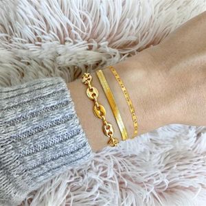 Link Chain Stacking Bracelet For Women Puff Coffee Bean Chainlink Herringbone Snake Link In Stainless Steel female Wristbands2623