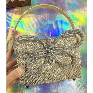 Y2K Gen-Z Satin Square Bag: Butterfly Rhinestones, 23-Collection Square Bag Diamond Rhinestones Crossbody-Canry Blogger