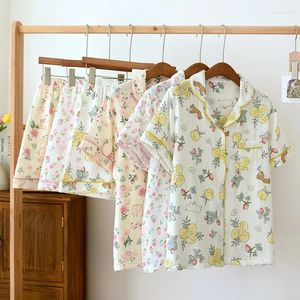 Pigiama da donna con stampa floreale in cotone per indumenti da notte per donna Primavera ed estate Est a maniche corte in rete sottile Simpatici vestiti Kawaii con fiori di ciliegio