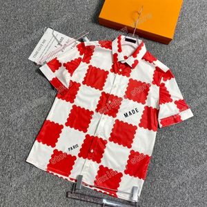 22SS男性女性デザイナーTシャツティー格子縞のシャツプリント半袖男クルーネックパリパリストリートウェアレッドブルーS-2XL210V