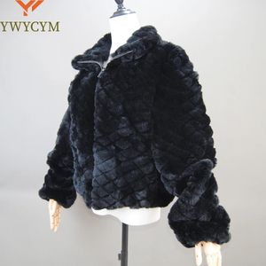 Frauen Pelz Faux Schwarz Mode Kurze Echt Rex Kaninchen Jacke mit Revers Kragen Frau Winter Echten Mantel Outwear 231018