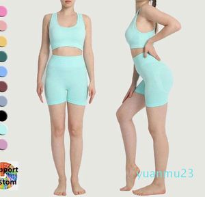 Lu Lu Yoga Jumpsuit Bodysuit Set Activewear Push Up Fitness Suit High midjeshorts Hög påverkan Hög stöd Sport Bh Women's Suit Set Lememm